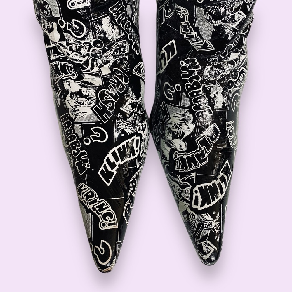 NEW Miss Trendy Comic Print Marvel Point Toe Stiletto Knee Boots *Flaws* SZ 11 - Picture 5 of 14